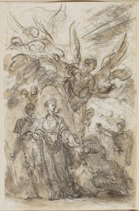 Karl der Große führt Angelica von Roland weg, ca. 1785 (Schwarze Kreide & braune Waschung mit Spuren von Graphit auf Büttenpapier)